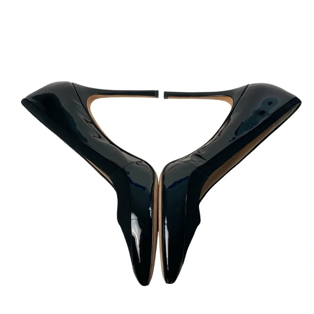 POUR LA VICTOIRE Black Patent Leather Suede Pumps 10